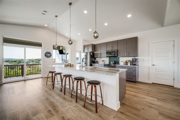 Interior, Kitchen, Pendant Lights, Recessed Lighting, Wood Texture Flooring
