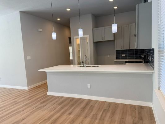 Interior, Kitchen, Pendant Lights, Recessed Lighting, Wood Texture Flooring