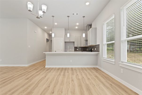Interior, Kitchen, Pendant Lights, Recessed Lighting, Wood Texture Flooring