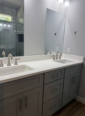 Bathroom, Dual Sink Vanities, Interior, Wood Texture Flooring