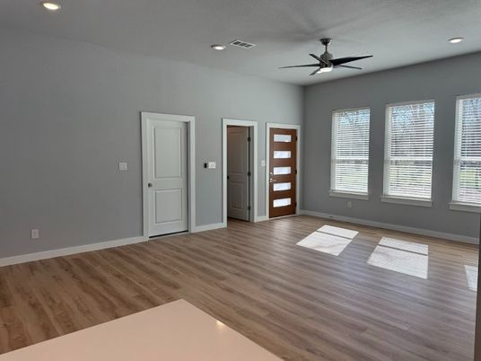 Empty room, Interior, Recessed Lighting, Wood Texture Flooring