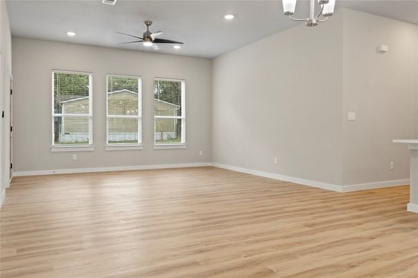 Empty room, Interior, Recessed Lighting, Wood Texture Flooring
