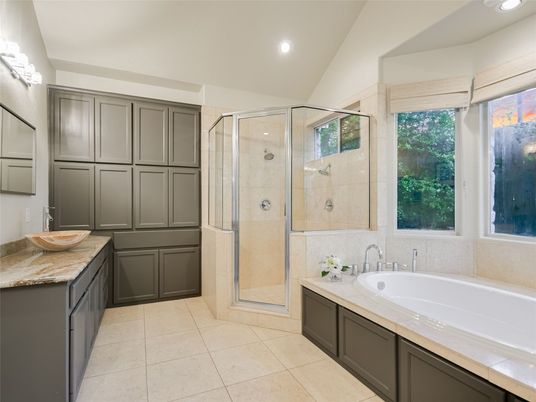 Bathroom, Glass Shower, Interior, Recessed Lighting