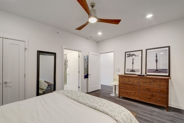 Bedroom, Interior, Recessed Lighting, Wood Texture Flooring