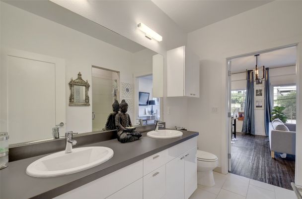Bathroom, Dual Sink Vanities, Interior, Wood Texture Flooring