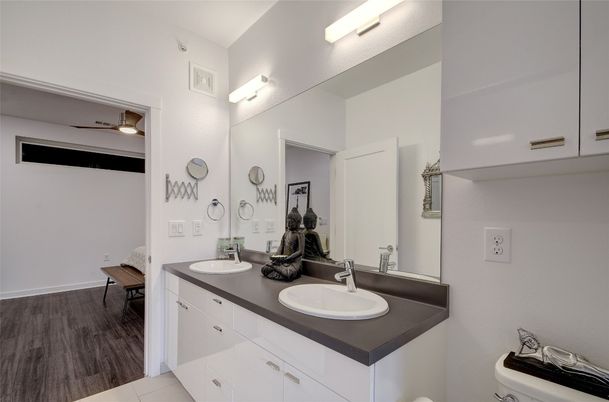 Bathroom, Dual Sink Vanities, Interior, Wood Texture Flooring