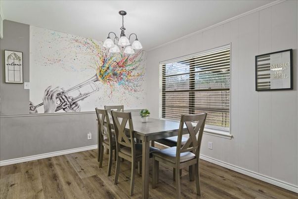 Chandelier, Dining room, Interior, Wood Texture Flooring