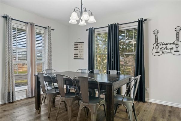 Chandelier, Dining room, Interior, Wood Texture Flooring