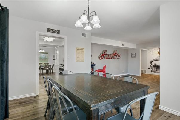 Chandelier, Dining room, Interior, Wood Texture Flooring