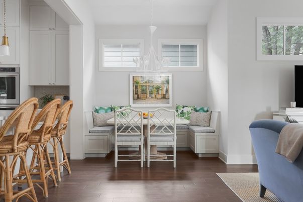 Dining room, Interior, Kitchen, Pendant Lights, Wood Texture Flooring