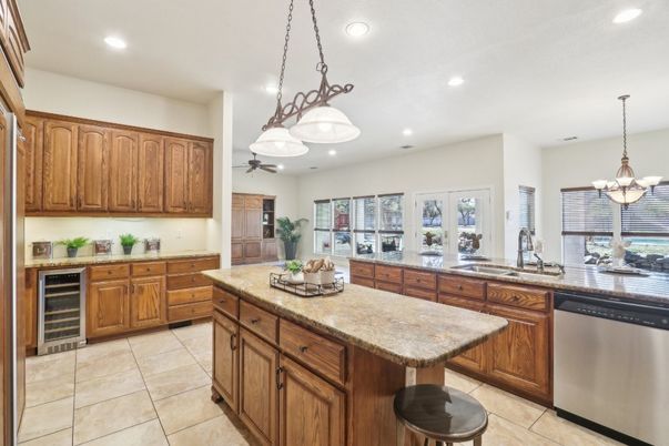 Chandelier, Interior, Kitchen, Pendant Lights, Recessed Lighting, Stainless Steel Appliances