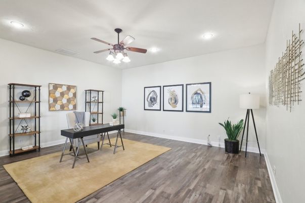 Home Office, Interior, Recessed Lighting, Wood Texture Flooring