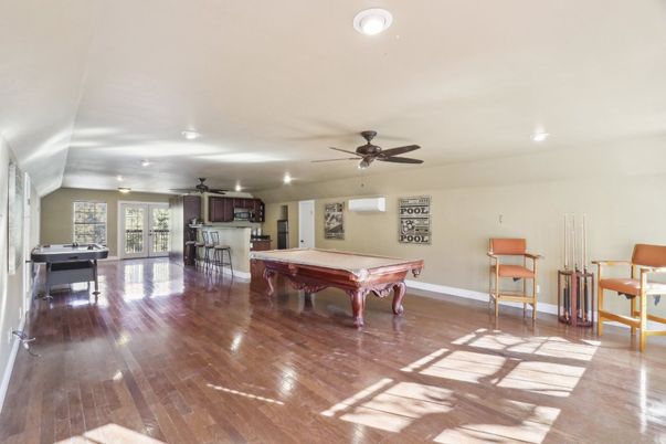 Billiard Table, Game Room, Interior, Recessed Lighting, Wood Texture Flooring