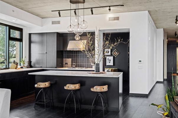 Interior, Kitchen, Pendant Lights, Wood Texture Flooring