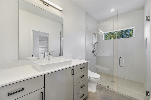 Bathroom, Glass Shower, Interior, Recessed Lighting