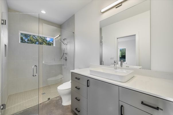 Bathroom, Glass Shower, Interior, Recessed Lighting