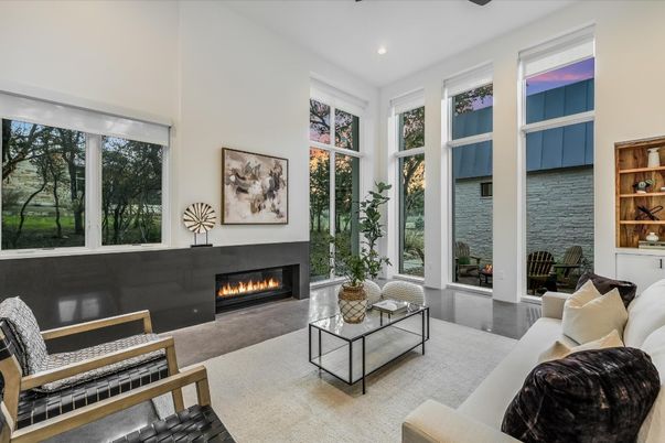 Fireplace, Interior, Living room, Recessed Lighting, Water