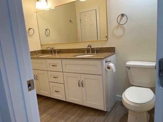 Bathroom, Dual Sink Vanities, Interior, Wood Texture Flooring