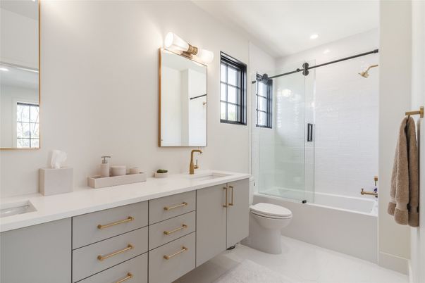 Bathroom, Dual Sink Vanities, Glass Shower, Interior, Recessed Lighting