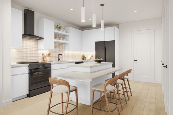Interior, Kitchen, Pendant Lights, Recessed Lighting, Wood Texture Flooring