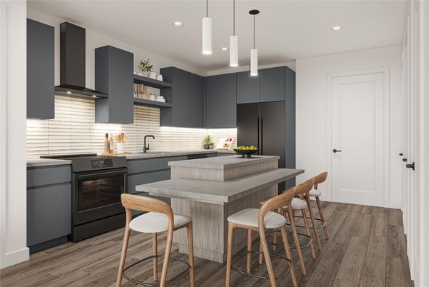 Interior, Kitchen, Pendant Lights, Recessed Lighting, Wood Texture Flooring
