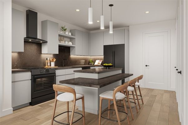 Interior, Kitchen, Pendant Lights, Recessed Lighting, Wood Texture Flooring