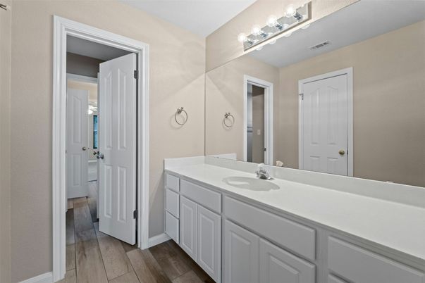 Bathroom, Dual Sink Vanities, Interior, Wood Texture Flooring