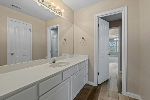 Bathroom, Dual Sink Vanities, Interior, Wood Texture Flooring