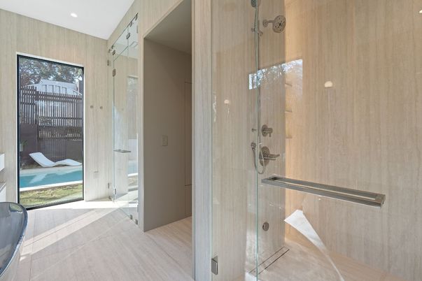 Bathroom, Glass Shower, Interior, Recessed Lighting