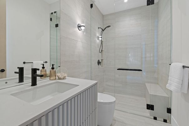 Bathroom, Glass Shower, Interior, Recessed Lighting