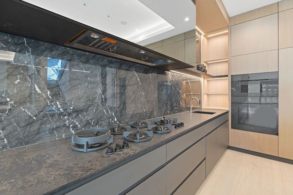 Interior, Kitchen, Marble Walls, Recessed Lighting