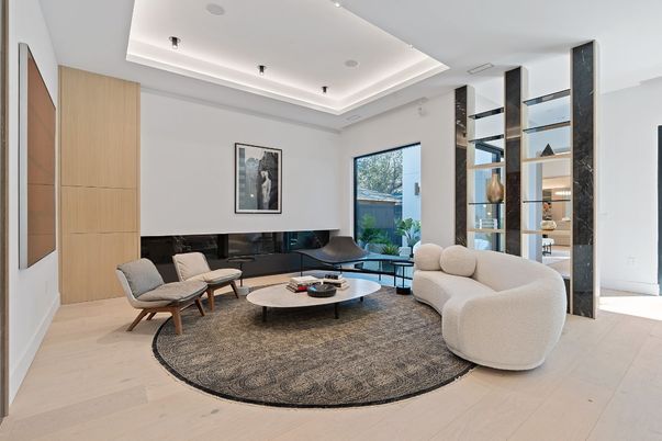 Interior, Living room, Recessed Lighting, Wood Texture Flooring