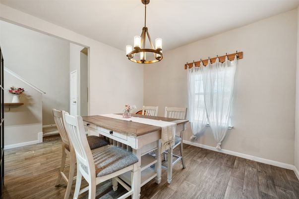 Chandelier, Dining room, Interior, Pendant Lights, Wood Texture Flooring