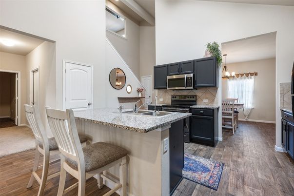 Interior, Kitchen, Pendant Lights, Stainless Steel Appliances, Wood Texture Flooring