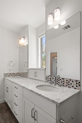Bathroom, Dual Sink Vanities, Interior, Wood Texture Flooring