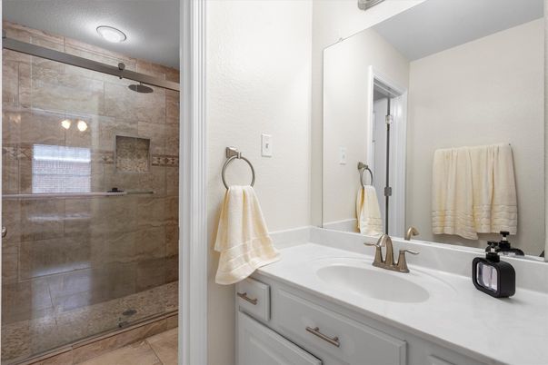 Bathroom, Glass Shower, Interior, Recessed Lighting