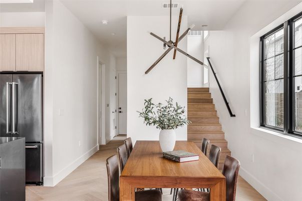 Dining room, Interior, Kitchen, Pendant Lights, Wood Texture Flooring