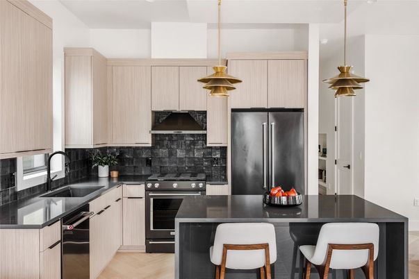 Interior, Kitchen, Pendant Lights, Stainless Steel Appliances, Wood Texture Flooring