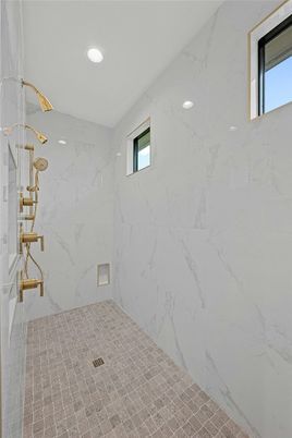 Bathroom, Empty room, Interior, Marble Walls, Recessed Lighting