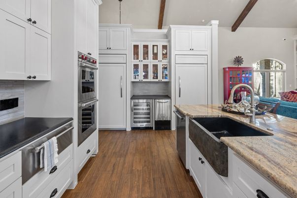 Interior, Kitchen, Stainless Steel Appliances, Wooden Beams, Wood Texture Flooring