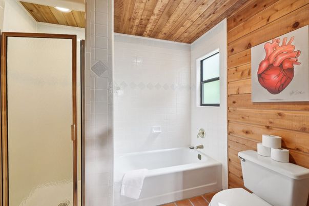 Bathroom, Interior, Recessed Lighting, Wooden Ceilings, Wooden Walls