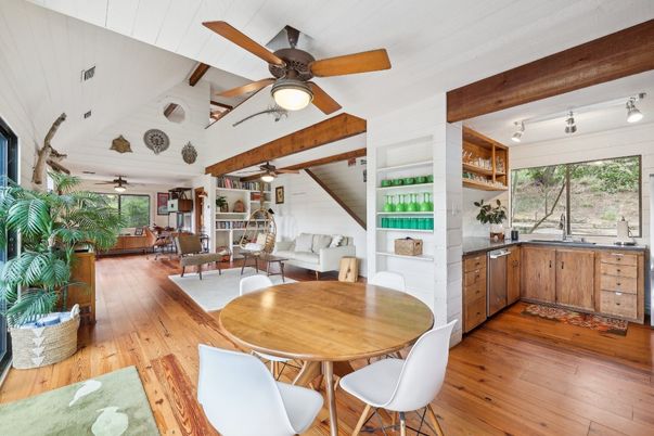 Dining room, Interior, Kitchen, Living room, Wooden Beams, Wood Texture Flooring