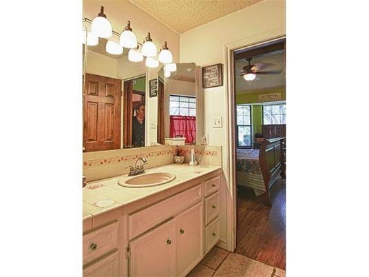 Bathroom, Interior, Tile Countertops, Wood Texture Flooring