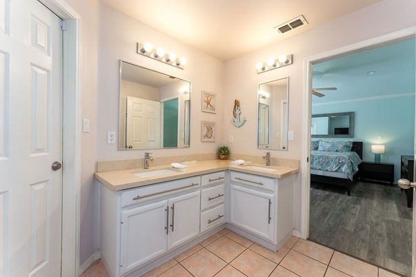 Bathroom, Bedroom, Dual Sink Vanities, Interior, Wood Texture Flooring