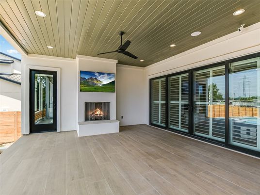 Empty room, Fireplace, Interior, Recessed Lighting, Wood Texture Flooring