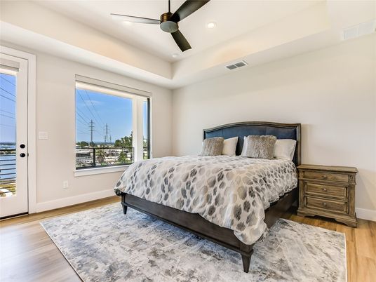 Bedroom, Interior, Recessed Lighting, Water, Wood Texture Flooring