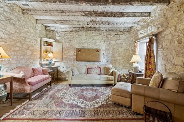 Interior, Living room, Stone Walls, Wooden Beams, Wood Texture Flooring