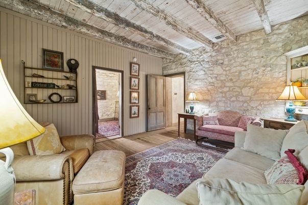 Interior, Living room, Stone Walls, Wood Texture Flooring