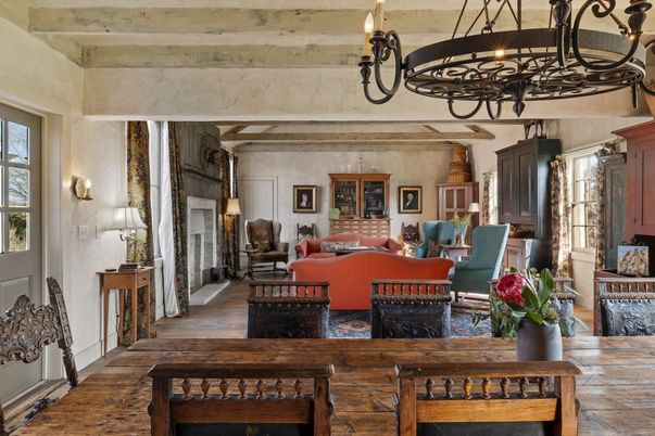 Chandelier, Dining room, Fireplace, Interior, Living room, Wood Texture Flooring