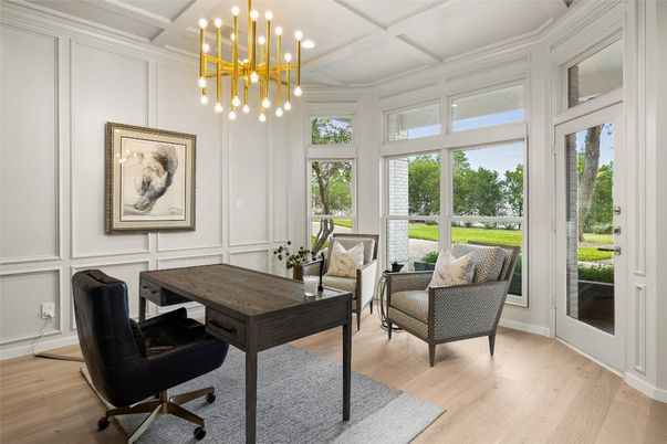 Home Office, Interior, Pendant Lights, Wood Texture Flooring
